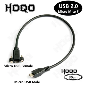 0.3 m Micro USB Konektor Samec na Micro USB Samice Prodlužovací Kabel Rozteč 17 mm šrouby pro Montáž na Panel Otvor