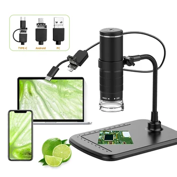 1000X 3 v 1 USB Digitální Mikroskop Typ-C Elektronický Mikroskop, Fotoaparát 8 LED Lupa Nastavitelné Zvětšení s podstavcem