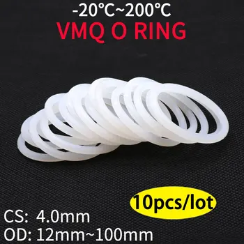 10ks VMQ O-Kroužek Těsnění CS 4mm OD 12 ~ 100 mm Silikonové Pryže Izolovaného Nepromokavá Podložka Kulatý Tvar Bílý Nontoxi