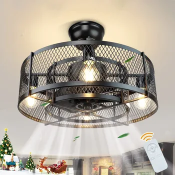 110V Nordic Ventilátor Lampa Ložnice Obývací Pokoj Strop Fan Tři Barevné Proměnná Frekvence Dálkové Ovládání Stropní Led Světlo