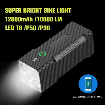 12800mAh Bike Světlo Přední USB Dobíjecí 10000lumens Kol Světlomet T6 P90 P50 LED Super Bright Svítilna Bike Doplňky