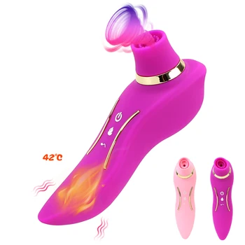 17cm Vyhřívané Sání Vibrátor Pro Ženy Klitoris, Přísavky na Bradavky Olizuje Anální Plug Ženské Sací Masturbátor Sex Erotické Hračky Produktů