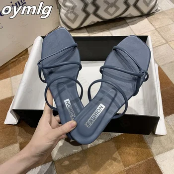 2021 Přezůvky ženy letní korejská verze nové náměstí toe ploché podpatku candy barva módní vnější nosit sandály, pantofle