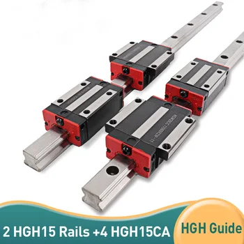 2KS HGH15 lineární vodicí kolejnice + 4 ks kluzná ložiska blok HGH15CA HGW15CC pro kuličkový šroub motoru vodicí kolejnice součásti