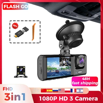 3 Čočky Dash Cam Auto Video Rekordér 3 V 1 FHD 1080P Auto DVR Autokamera se Zadní Kamerou s Zadní Objektiv Noční Vidění pro Daňové Uber