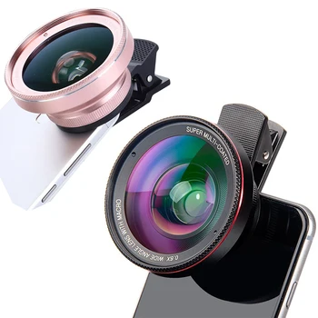 4K HD Super Makro 15X Objektiv pro Smartphone Anti-Zkreslení 0.45 X 0,6 X Širokoúhlý Objektiv. 2 v 1 Mobilní Telefon Objektiv Fotoaparátu Kit