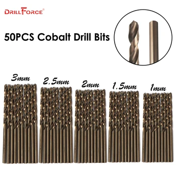 50KS Drillforce Nástroje M35 Cobalt Sada vrtáků,HSS-CO Vrták Sada 1-3MM,pro Vrtání na Kalené Oceli, Litiny A Nerezové Oceli