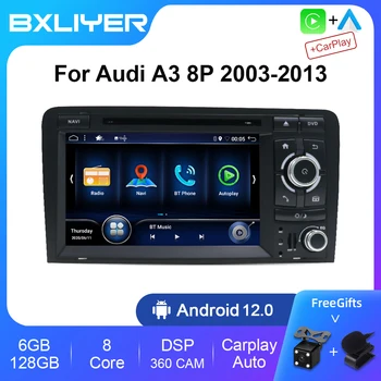6+128 G Carplay Android 12 2 Din autorádia, Multimediální Video Přehrávač Pro AUDI A3 8P 2003-2012 S3 RS3 Sportback GPS Navigace DSP