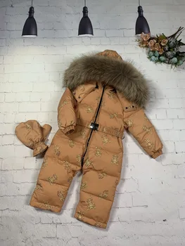 70cm-150cm Mýval kožešiny Nové 2022 zimní bundu dítě dolů kabát celkově děti snowsuit dívka svrchní Chlapec oblek kombinézy