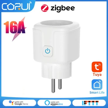 CORUI Tuya Zigbee EU Elektrické Zásuvky Plug Adaptéry Smart Home Bezdrátové Aplikace Dálkové Ovládání Power Monitor Výstupní Google Alexa