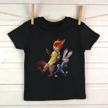 Disney Dětské tričko Zootopia Nick Wilde Judy Hopps Kreslené Vtipné Dětské Oblečení pro Dívky Bavlněné Chlapci T-Košile, Letní dětské Tričko