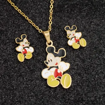 Disney Mickey Mouse Náhrdelník Náušnice Set Anime Karikatura Mickey Mouse Z Nerezové Oceli Kapka Oleje Náhrdelník Náušnice Šperky Dárek