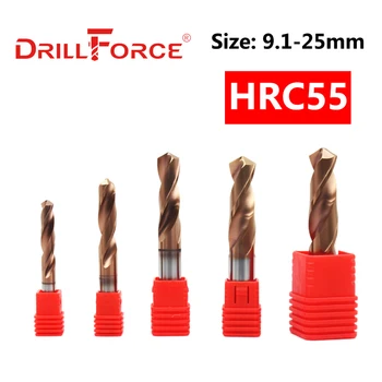 Drillforce 1KS Dia. 9.1-25mm HRC55 Wolframu slinutého Karbidu vrtáky šroubovitý Vrták Pro Tvrzené Slitiny Nástroj z Nerezové Oceli