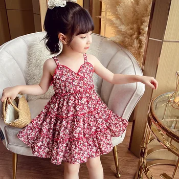 Dívky Summer Sling Šaty Květina Princezna Šaty Módní dětské Oblečení pro Volný čas dětské Dětské Oblečení Sladké Květinové Vestidos
