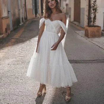 Elegantní Boho 2022 Svatební Šaty pro Ženy Krajky Nášivky Svatební Šaty s hlubokým Výstřihem Bílá Družička Župan De Marie Vestidos