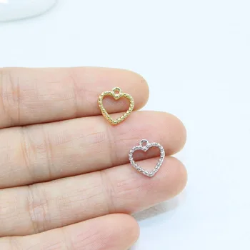 Eruifa 20ks 10mm Mini Otevřené Srdce Zinkové slitiny Přívěsky Přívěsek Šperky DIY Ruční Necklae 2 Barvy