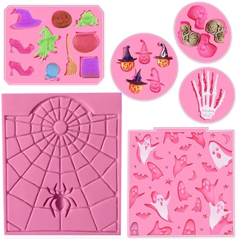 Halloween formy lebky, dýně, pavouk, duch hadí lebka, ruka čarodějnice pryskyřice formy silikonové čokoládový dort dekorace silikonové formy