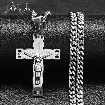 Hip Hop Ukřižování Ježíše Bible Kříž Náhrdelník Y2K z Nerezové Oceli Kubánské Řetězce Náhrdelníky Kříž Přívěsek Šperky Dárky N8088S05