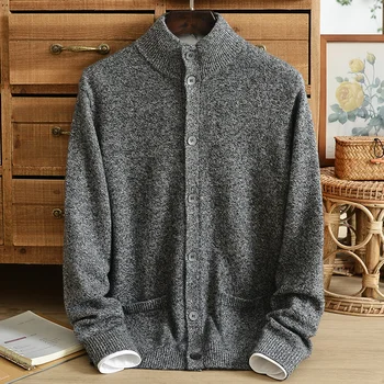 Kašmírový svetr pánské 100% čistý kašmír silný plná barva rolák tlačítko svetr pánské pletené cashmere teplé ležérní bunda