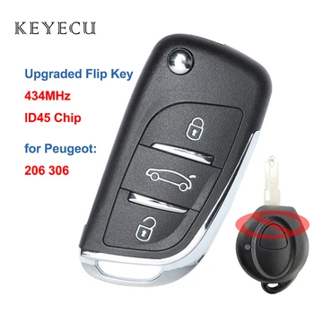 Keyecu Upgrade Flip Dálkové Ovládání Auto Klíče Fob 434MHz ID45 Čip pro Peugeot 206 306 z roku 1998 - Uncut Blade
