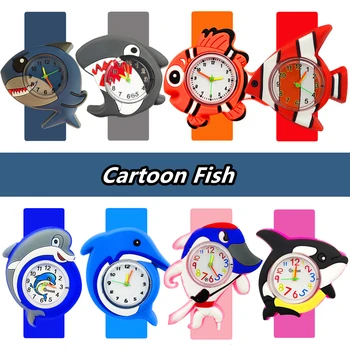 Kreslený Ryby Děti Hodinky, Silikon, Ocel Pásek Slap Hodinky 1-15 Let Staré Děti Quartz Watch Hodiny, Dítě Kreativní Dárek K Narozeninám