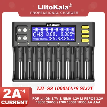 LiitoKala Lii-S8 Lii-402 Lii-202 Lii-PD4 Li-ion 3.7 V NiMH 1.2 V, 3.2 V IMR 3.8 V, pro 18650 26650 21700 26700 AA AAA Baterie Nabíječka