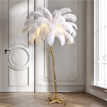 Luxusní měděné pírko stojací lampa moderní francouzské obývací pokoj ložnice svatební atmosféru dekorativní osvětlení