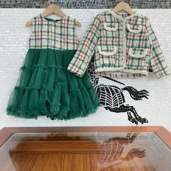 Luxusní Oblečení pro Dívky Sad 2022 Podzimní dětské Oblečení Svetr Bunda bez Rukávů Šaty 2ks Oblek Dítě Dívky Oblečení
