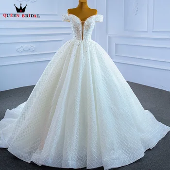 Luxusní Svatební Šaty Roku 2023 Z Ramene Hluboký V-neck Lištování Svatební Šaty Perly Crystal Krajky Nevěsta šaty Vlastní SS10
