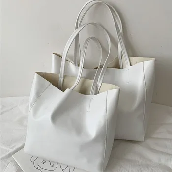 Luxusní Velká Taška Přes Rameno Ženy Shopper Kůže Tote Bag Ženy Pevné Jednoduché Velkou Kapacitou Crossbody Tašky Dámské Bílé Kabelky