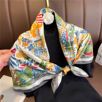 Luxusní Značky Hedvábí Twill Šátek pro Ženy Hidžáb Šátek Módní 90cm Náměstí Šátky Design Šál Zábaly Echarpe Fulárových 2022 Nové