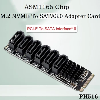 M. 2 MKEY PCI-E Riser Karty M. 2 NVME Na SATA3.0 PCIE SATA 6Gpbsx6-Port Rozšiřující Karty ASM1166 Podpora PM Funkce