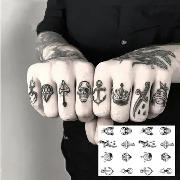 Malé Samolepky Prst Dočasné Tetování Samolepky Muži Ženy Cross Diamond Spider Korunu Art Falešné Tetování Prst Cool Tetování Samolepky