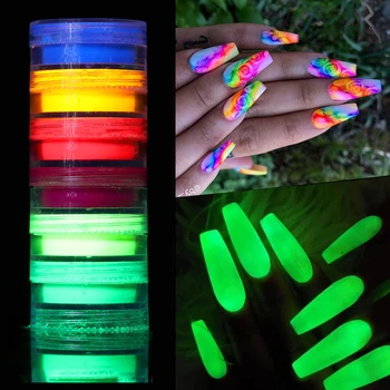Neon Fosforový Pigment Prášek Fluorescenční Nail Glitter Nastavit Šplhat Ombre Chrome Prachu DIY Gelové nehty Manikúra Nehty Umění Dekorace