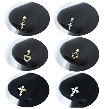 Nos Prsteny pro ženy 20G Chirurgická Ocel Kříž Nose Piercing Šperky, Lesklé CZ Cross Houpat Tvaru L Nos Hřeby Tělo Šperky