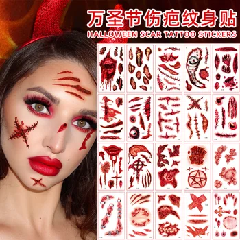 Nové Halloween Jizva Tetování Samolepky Vodotěsné Horror Rány Party Make-up Tvář Samolepky 10ks Sada