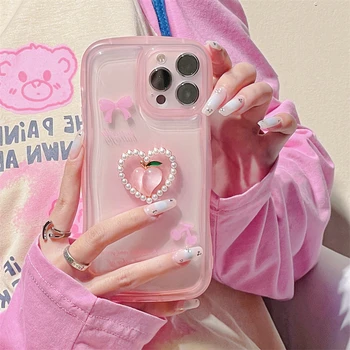 Něžná Dívka Růžové 3D Peach Pro iphone Pro Apple 12 11 13 Pro XS Max X XR Ženské Pearl Láska Silikonové Anti-podzim Ochranný Kryt