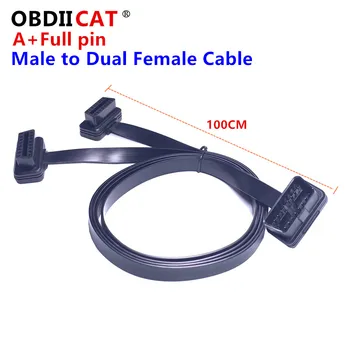 OBDIICAT Byt+Tenké 16Pin 1 až 2 Rozšíření kabel Samec Na Duální Žena 16 Pin Y Splitter Loket Rozšíření OBD2 Konektor Kabelu