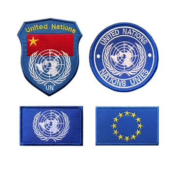 Organizace spojených Národů EU Odznak Výšivky Hák a Smyčky Taktické Záplaty OSN Těsnění Venkovní Taška Tkaniny Armband Odznak Armády Vojenské Samolepky