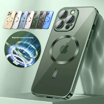 Originální Magsafe Magnetické Bezdrátové Nabíjení Pouzdro Pro iPhone 14 13 12 11 Pro MAX Mini XR X XS 7 8 Plus Luxusní Čirý Silicon Kryt