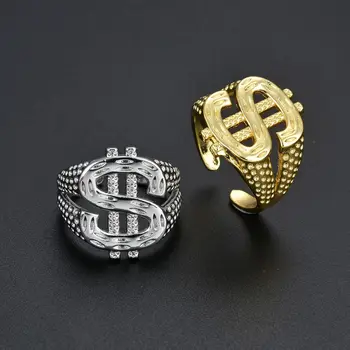 Osobnost Trend Přehnané Hip Hop Znak Dolaru Prsten pro Muže je Otevření Design Nastavitelný Punk Šperky Dárek