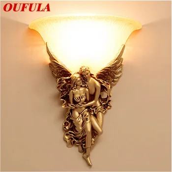 OUFULA Anděl Nástěnné Lampy LED Zlata Kreativní Design Pryskyřice Svícen, 3 barvy Světla Pro Domácí Obývací Pokoj Ložnice