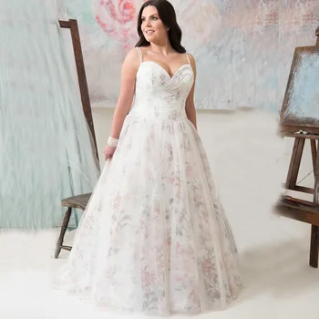 Plus Velikost Svatební Šaty s Organza Květinové Korálky-line Svatební Šaty na Míru Vestido de Novia Robe de Mariage