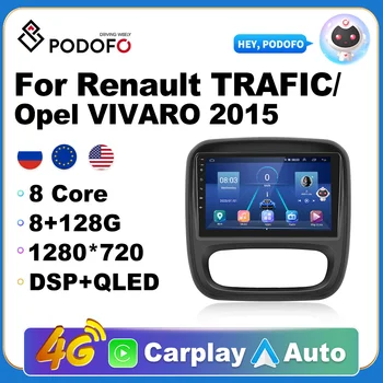 Podofo Auto Rádio, Video, Multimediální Přehrávač Pro Renault Trafic Opel Vivaro 2015 Android Auto GPS Navigace Carplay 2din stereo