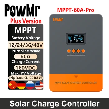 PowMr 100% MPPT 60A Solární Regulátor Nabíjení 160V Plus Verze DSP Regulátor Pracovat Pro Solární Baterie 12V 24V 36V 48V Solární Panel