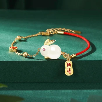 Přírodní Hotan Nefrit králík náramek pro ženy vynikající kouzlo klasické červené lano design náramky světlo luxusní šperky dárky