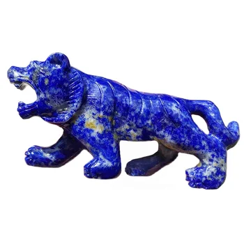 Přírodní Lapis Lazuli Kámen Ruční Řezbou Tygra, Zvíře Figurka Crystal Léčení Reiki Domácí Dekoraci