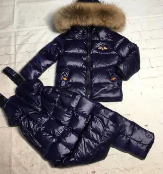Real mýval kožešinové 2021 zimní bunda dítě oblek bunda+kalhoty twinset chlapec & dívka, lyžařské kombinézy děti péřová bunda svrchní bundu
