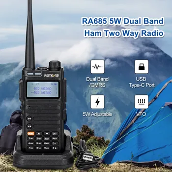 Retevis RA685 Walkie Talkie Šunka obousměrné Rádiové Stanice Long Range vysílačky Profesional UHF VHF USB Typu C Nabíječka 5W