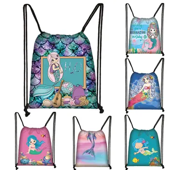 Roztomilý Mořská panna Šňůrky Batoh pro Dívky Cestovní Skladování Balení Kreslené Školní Batohy Děti batoh